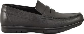 A.Testoni Mocassino Pelle Martellata - Heren - Loafers - Zwart - 40 EU - Leer - Schoenen