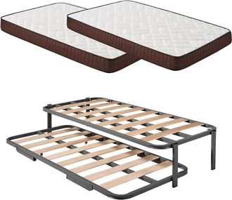 HOGAR 24 Hogar24 - Cama Completa - Colchón Viscobrown Doble Capa Viscosoft, Altura 15 cm + Cama Nido de 4 Patas, 80x180 cm