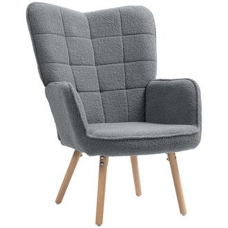 HOMCOM Upholstered Tufted Wingback Armchair with Seat Padding - Dark Grey | TJ Hughes