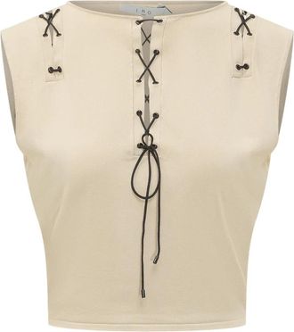 Iro Felicine Top met veters - Dames - Tops zonder mouwen - Beige - XS - Leer - Tops
