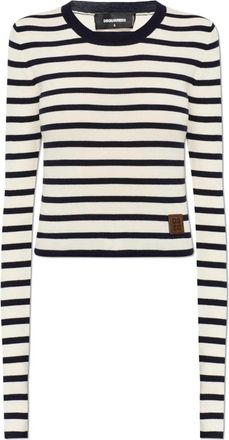 Dsquared2 Wol trui met streepjespatroon - Dames - Ronde hals truien - Zwart - M - Wol - Truien & Vesten