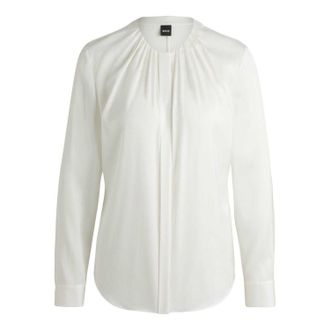 HUGO BOSS Dames/Dames Zijden Regelmatige Blouse Met Lange Mouwen (Wit)