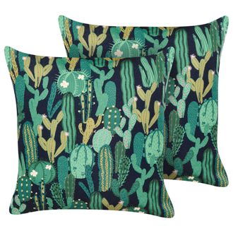 Beliani Beliani - Conjunto De 2 Cojines De Jard&iacute;n Almohada De Exterior 45 X 45 Cm Poli&eacute;ster Motivo Cactus Verde Bussana