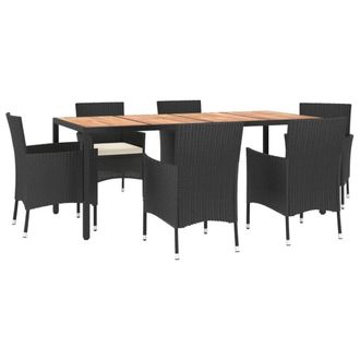 Berkfield Home Beautiful 7 Piece Garden Dining Set with Cushions Black Poly Rattan