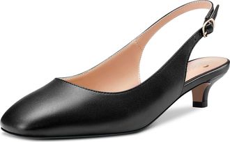 Castamere Women Low Kitten Heel Close Square Toe Slip-on Pumps Court Shoe Slingback Classic Dress Sandals 3.5 CM Heels Black Matte 4 UK