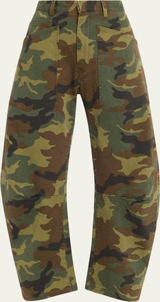 Nili Lotan Shon Camo-Print Barrel-Leg Ankle Pants
