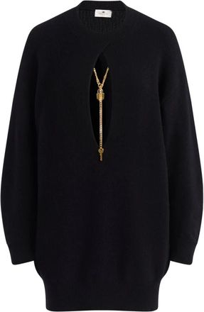 Elisabetta Franchi Gebreide Jurk - Dames - Ronde hals truien - Zwart - M - Truien & Vesten
