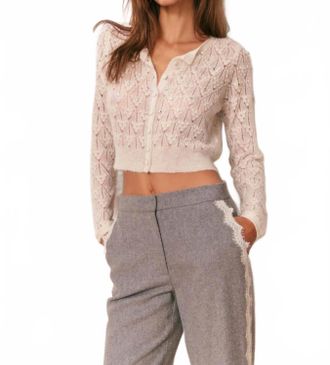 LoveShackFancy Calico Embellished Pointelle Cardigan In Ivory