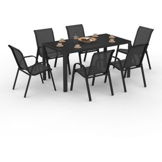 IDMarket Set di mobili da giardino MADRID tavolo 150 CM e 6 sedie impilabili nero