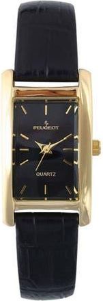 Peugeot Classic Rectangular Leather Watch- 34x20MM in Black at Nordstrom