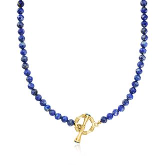 Ross-Simons Lapis Bead Toggle Necklace With London Blue Topaz in 18kt Gold Over Sterling