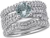 Delmar Aquamarine & Lab Grown White Sapphire Wedding Bands & Engagement Ring Set in Blue at Nordstrom Rack, Size 5