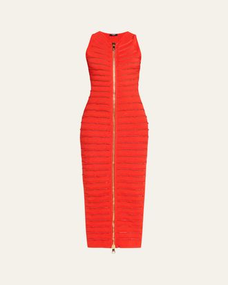 Balmain Sleeveless Cutout Zip Halter Maxi Dress