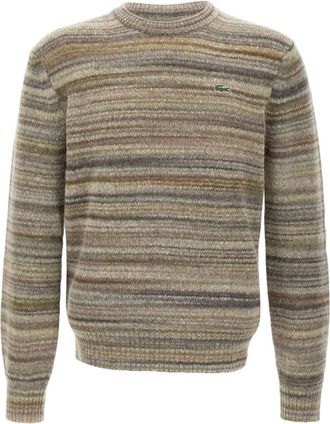 Lacoste Trui met ronde hals en ombr&eacute; streep - Beige