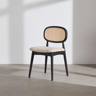 Maisons du monde Silla de madera de caucho negra y rejilla de rat&aacute;n