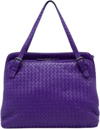 Bottega Veneta Pre-owned Woven Leather Tote - Dames - Vintage Schoudertas - Paars - ONE Size - Leer - Vintage