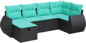 vidaXL Set De Sof&aacute;s De Jard&iacute;n 6 Piezas Y Cojines Rat&aacute;n Sint&eacute;tico Negro Vidaxl