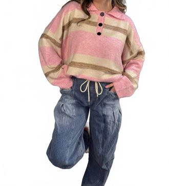 Merci Sutton Striped Rugby Sweater In Pink Bronze