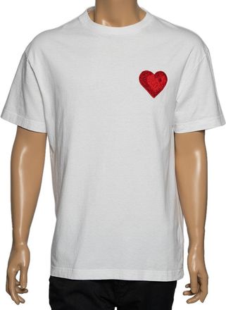 Palm Angels White Cotton Heart Embroidered Crew Neck T-Shirt