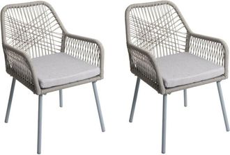Hhg Hhg - Juego De 2 Sillas De Jard&iacute;n 469, Coj&iacute;n De Asiento Para Exterior Tejido De Cuerda De Aluminio Rope, Gris, Funda Gris