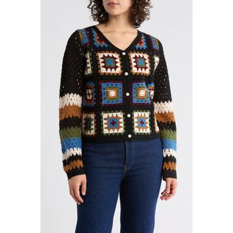 Forgotten Grace Crochet Sweater Cardigan in Black at Nordstrom Rack, Size X-Large Regular