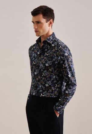 Seidensticker Businesshemd SEIDENSTICKER Slim, Herren, Gr. XL (43), normale &Auml;rmell&auml;ngen, blau (dunkelblau), 100% Baumwolle, bedruckt, slim fit, 2-Knopf-Manschette, 