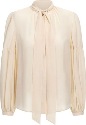 Roberto Cavalli tie neckline silk blouse - women - Silk - 38 - Neutrals