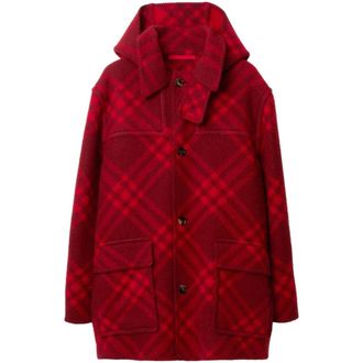 Burberry Mens Wool Check Parka Red Jacket - Size X-Large