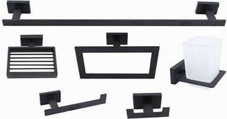 Trade Shop Trade Shop Traesio - Cleafe - Set Bagno Rettangolare Nero 6pz Porta Asciugamano Rotolo Bicchiere Spazzolino 87262