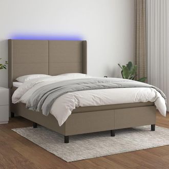 vidaXL Vidaxl - Cama Box Spring Colch&oacute;n Y Luces Led Tela Gris Taupe 140x200 Cm