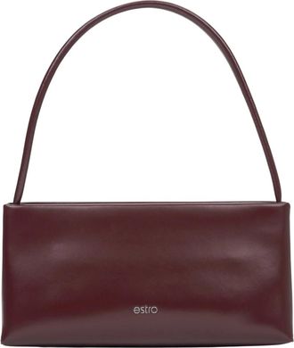 Estro & Luminara Tassen, Dames, Rood, ONE Size, Leer, Bordeaux Rode Leren Schoudertas