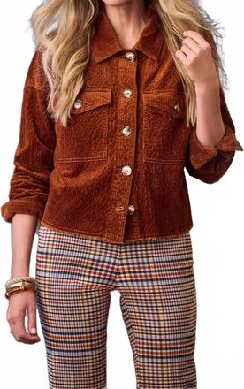 Tribal Crop Denim With Pockets Shacket - Plus In Pumpkin Spice
