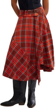 Free People Take Me Along Tartan Circle Skirt in Red/Black Combo at Nordstrom Rack, Size 0