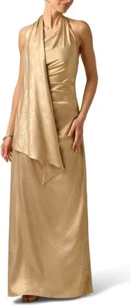 Adrianna Papell Foiled Chiffon Maxi Gown in Light Gold at Nordstrom, Size 14