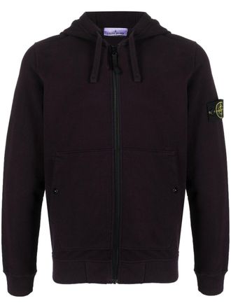 Stone Island Compass-patch zipped cotton hoodie - Blue