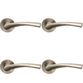 Loops 4x AIR Twisted Angular Design Lever on Slim Round Rose Concealed Fix Satin Steel in Metallics
