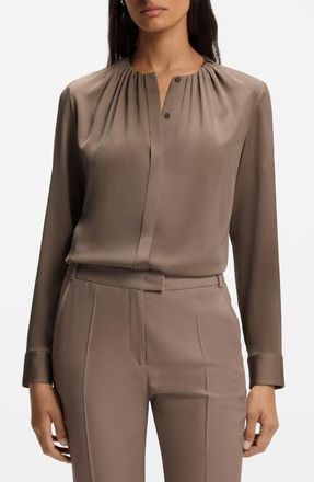 BOSS Banorah Stretch Silk Top in Walnut at Nordstrom, Size 10