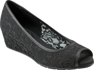 Bandolino Candras Peep Toe Wedge Pump in Black at Nordstrom, Size 5.5