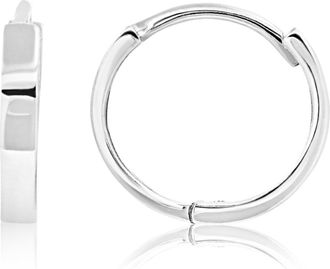MAX + STONE 14K White Gold 10mm Flat Style Huggie Hoop Earrings with Hidden Post Hinged Closure