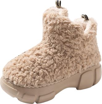 Generic Winter Cozy Womens Slippers Warm Indoor Outdoor Sole Comfortable Soft Fleece Winter Season Footwear Ideal For Her (Khaki, 6. 5)