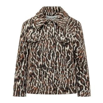 Ganni Jassen, Dames, Bruin, 2Xs, Katoen, Leopard Jacq Blazer