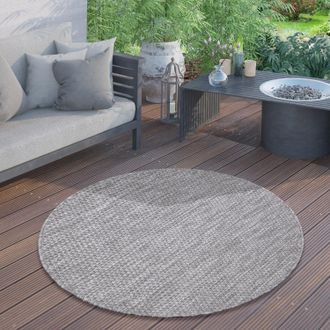 Paco Home Paco Home - Alfombra Exterior Redonda Intemperie Balc&oacute;n Terraza Cocina Motivo Monocolor Gris, &Oslash; 120 Cm Redon