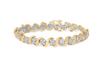 House of Brilliance 10K Yellow Gold 4.00 Cttw Round-Cut Diamond Floral Link 7.5 Bracelet at Nordstrom