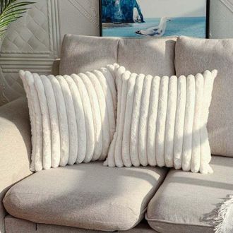 OEM Juego De 2 Cojines Y Fundas Decorativas De Felpa Con Pelo Sint&eacute;tico Y Rayas Brillantes, Fundas De Almohada Suaves Para Sof&aacute;, Sill&oacute;n O Dormitorio, 45 X