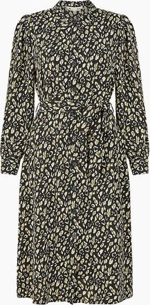 Yumi Womens Leopard Collared Neck Midi Dress - Black - Size: 10
