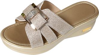 Generic Womens Thick Soled Wedge Heeled Sandals Fashion Dress Shoes Wedge Sandals For Women With Arch Support Outdoor Rhinestone Wedges Shoes (Beige, 3.5)