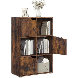 Woltu Armadietto Libreria a 3 Livelli con Ante, Espositore per Libri e Giocattoli, per Salotto Camera da Letto e Soggiorno, Marrone rustico