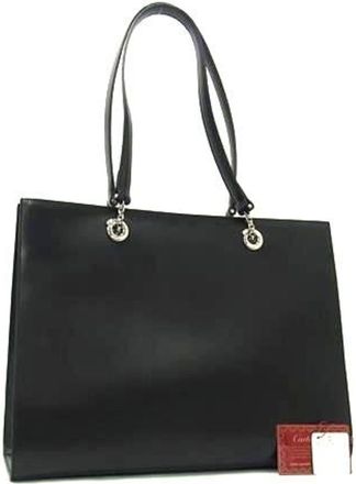 Cartier Black Leather Handbag Shoulder Bag Tote Bag (Pre-Owned)