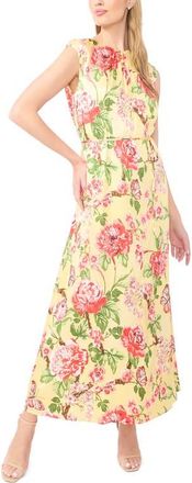 Ted Baker Floral Gathered Neck Midi Dress in Creamed Corn at Nordstrom, Size X-Small