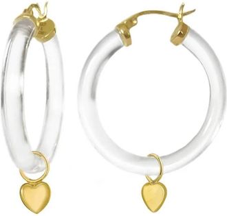 Gold & Honey Womens Heart Charm Lucite Hoop Earrings In Clear